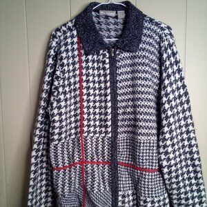 Tanjay  Sweater  Size Medium  Full Zip  Long Sleeve  Black White Red